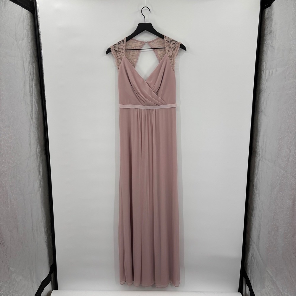Davids‎ Bridal Light Pink Bridesmaid Dress Size 4 Lace Cap Sleeve Keyhole Back